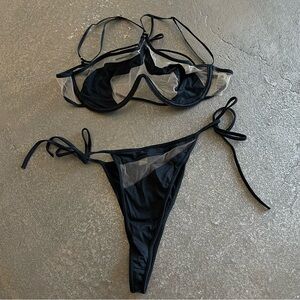 God Save Queens Mia Black Sheer Bikini Set Small
